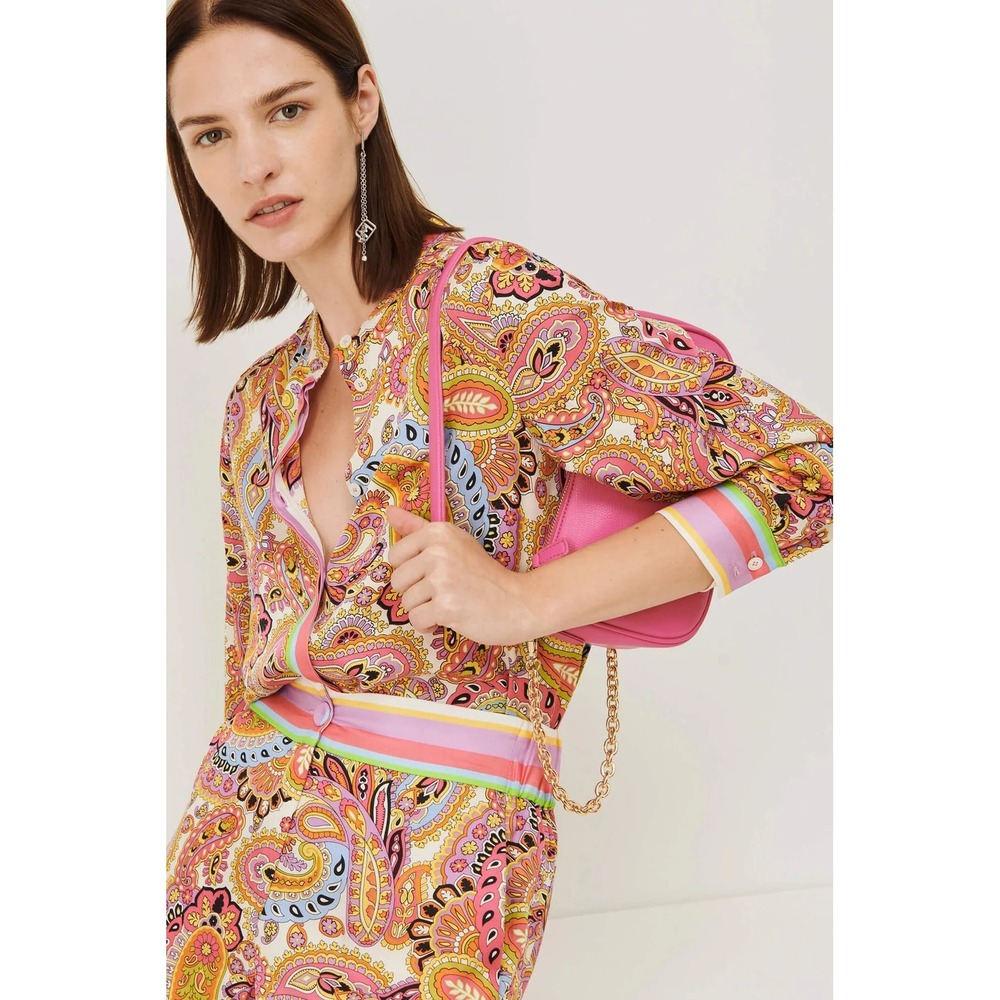 Marella Verve Blouse Womens 4 Pink Paisley Primavera Mixed Print Boxy Boho Chic